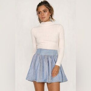 J. Crew Smocked Denim Chambray Skirt With Pockets L